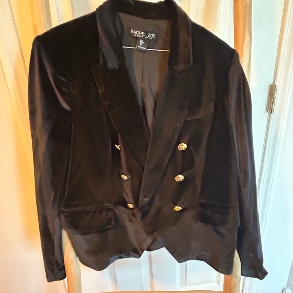 Rachel Zoe Double-Breasted Black Velvet Blazer